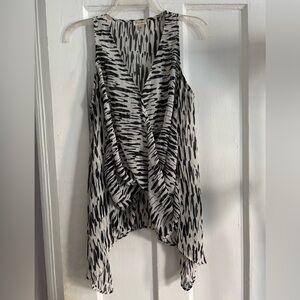 LILY WHITE Surplice Draped V-Neck Blouse Sz Small Zebra Print Faux Wrap Sheer